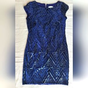 Eliza J Dress Sequin Sheath Navy Sz10